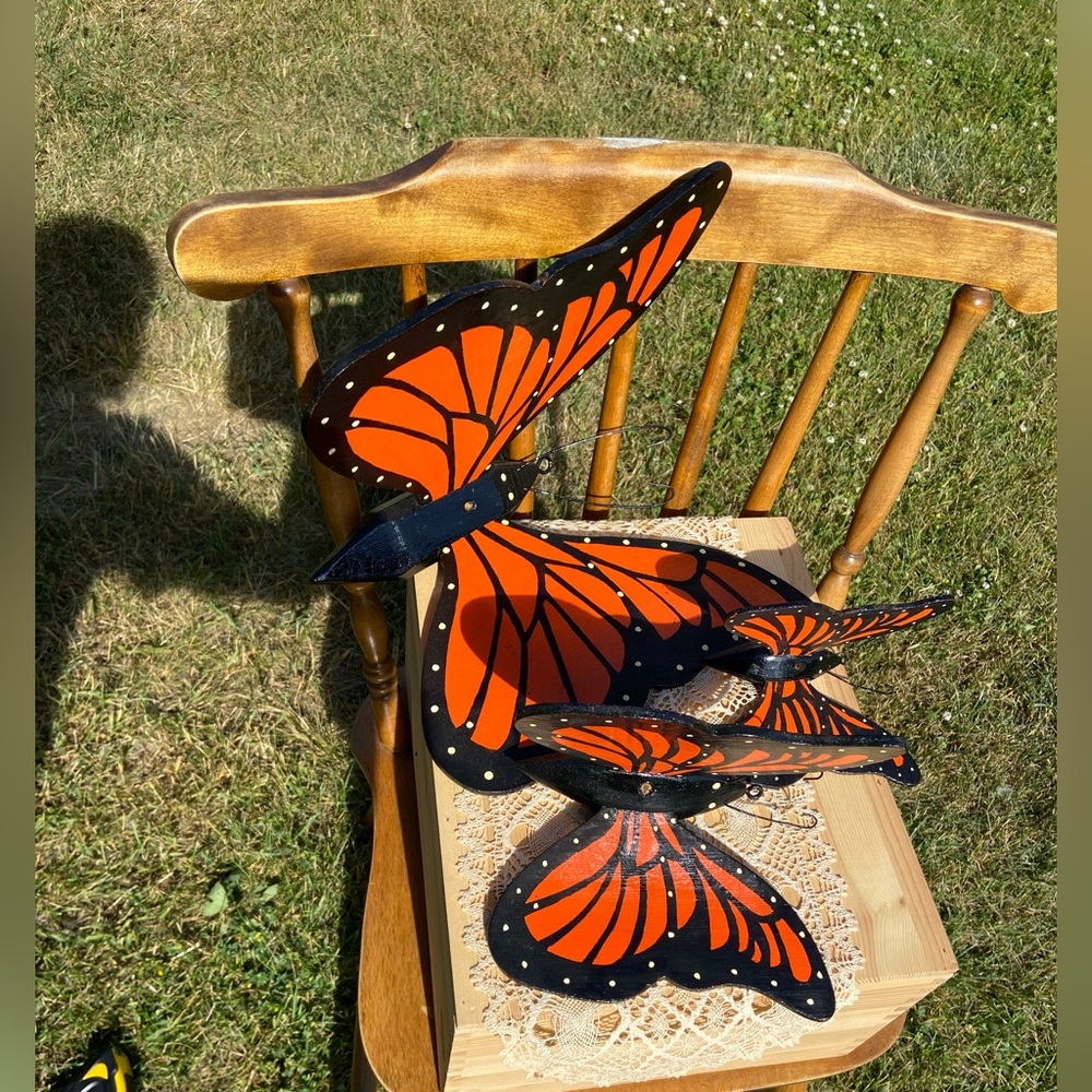 Set of 3 Wood Handmade Monarch Butterflies
